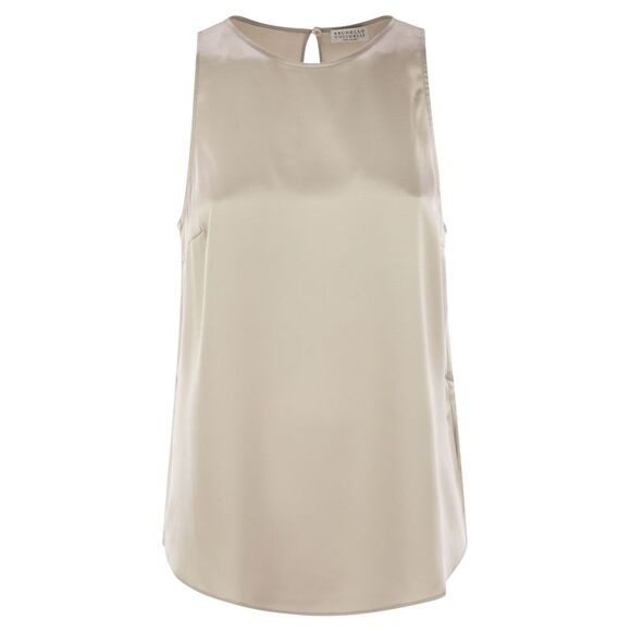 Brunello Cucinelli Women Stretch Silk Satin Top With Jewellery